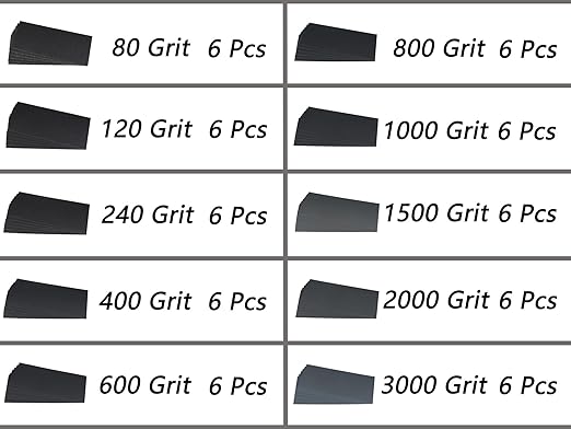 60 Pcs 9x3.6 Inch 10 Grit Mixed Packing Wet and Dry Sandpaper Sheets, Woodworking Furniture/Automobiles/Metal/Lacquer Polishing Sanding Sheets, 80/120/240/400/600/800/1000/1500/2000/3000 Grit