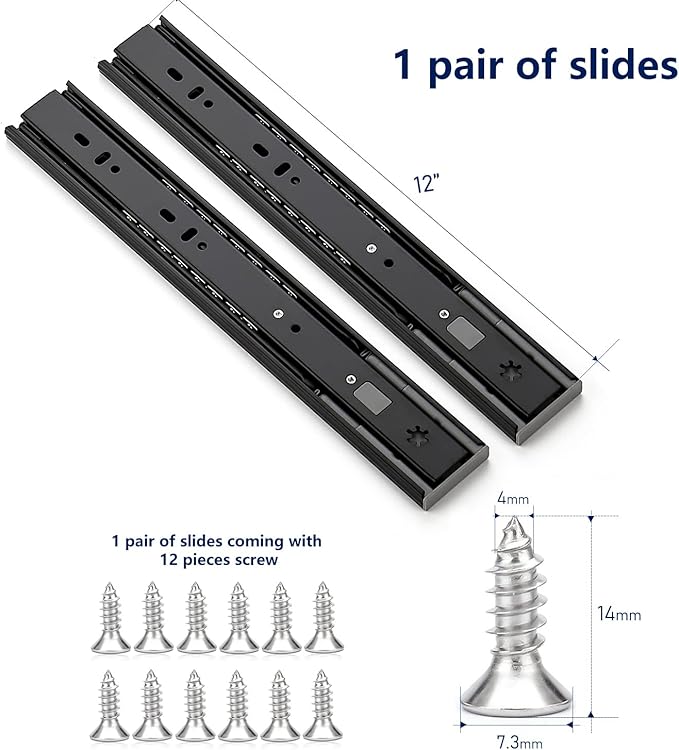 Ravinte 12 Inch Soft Close Drawer Slides 1 Pairs 2 Pack Black Full Extension Ball Bearing Drawer Glide Side Mount
