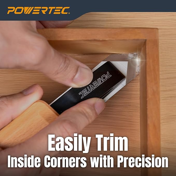POWERTEC Chisel Plane with Spear Point Blade – Compact Edge Trimming Tool for Woodworking, Plug Trimming, Corner and Joinery Cleanup – Includes Wrench (72163)