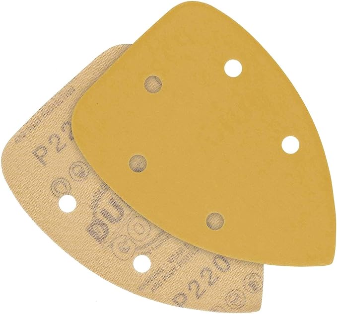 Dura-Gold Premium Mouse Detail Sander Sandpaper Sanding Sheets - 220 Grit (Box of 24) - 5 Hole Pattern Hook & Loop Triangle Mouse Discs - Woodworking Wood, Furniture Crafting, Sand Automotive Paint
