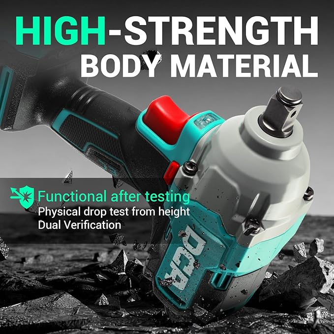 DCA 20V Brushless Impact Wrench Cordless, 682Nm Max Torque, 1/2" Hog Ring Impact Gun, 2 * 4000mAh Li-ion Battery, 4 Modes, LED Light, Compact Design, Smart Loosen Function