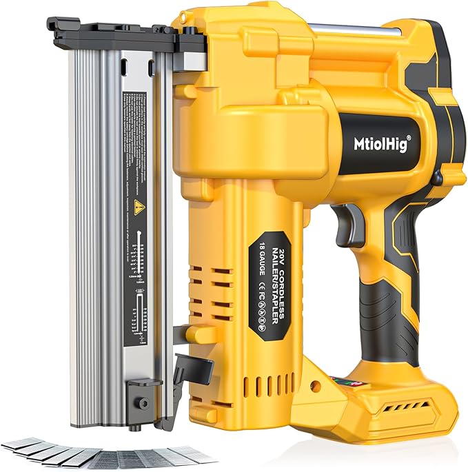 Cordless 2" Brad Nailer Compatible with Dewalt 20V Battery (No Battery), 2-in-1 Electric Nail Gun/Staple Gun, 18 Gauge Nail Gun Battery Powered with 1000 Nails for Wood Carpentry