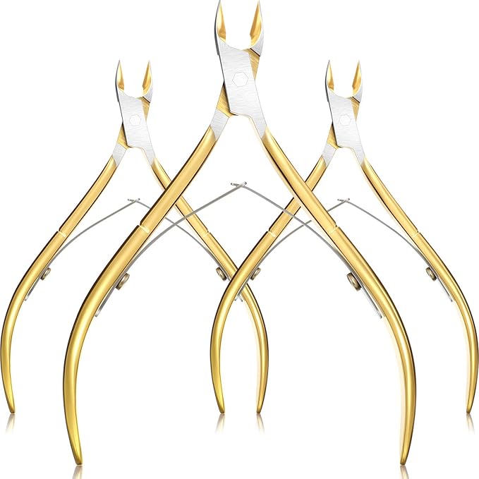 Mudder 3 Packs Cuticle Nippers Cutter Tool Stainless Steel Nail Cuticle Trimmer Remover with Pointed Blade Scissors Pedicure Manicure Tool for Fingernails Nails Care and Toenails(Gold)