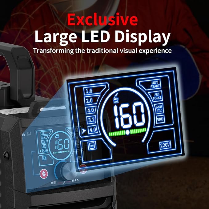 PONEY 110v/220v Portable Stick Welder - Large LED Display 160Amp MMA/Lift TIG 2-in-1 Welding Machine with Hot Start Arc force and Anti-Stick, VRD, Synergic Control IGBT Inverter ARC Welder Machine