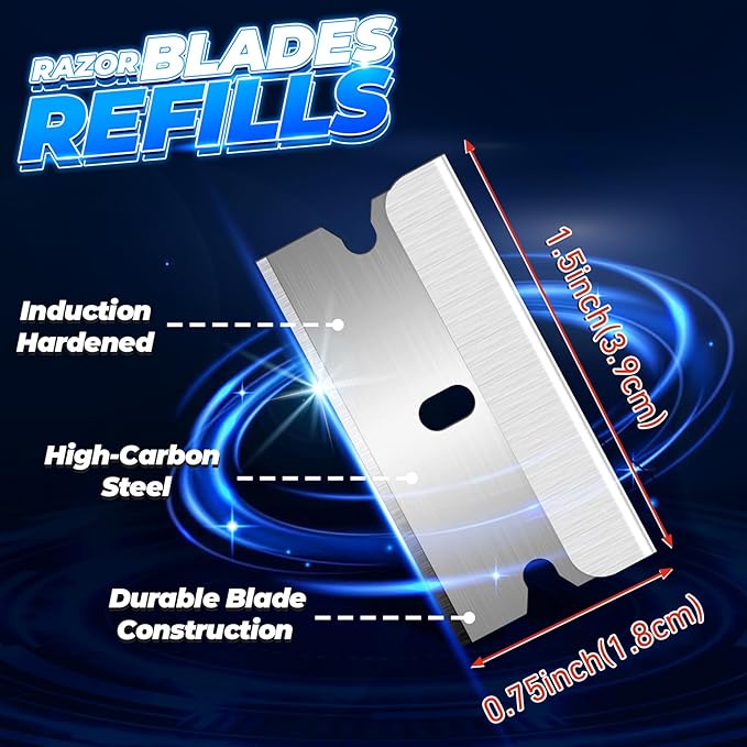 DIYSELF Single Edge Razor Blades, 100 Blades, Razor Blades Refiils for Razor Scraper, Utility Knife, Heavy Duty One Edge Blades, High Carbon Steel Blade for Removing Decals, Stickers