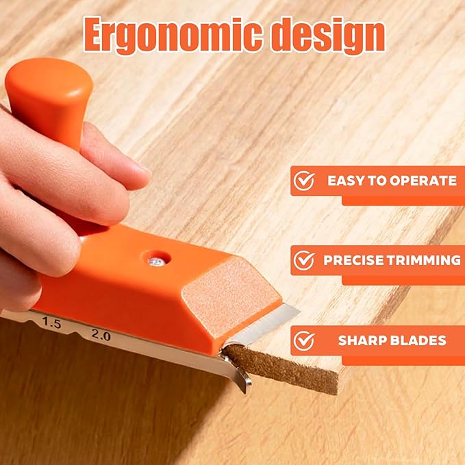 Lothee Edge Banding Trimmer with Sharp Carbon Steel Extra Replacement Blades and Ergonomic Grip Woodworking Hand Planes for Deburring Veneer, PVC, ABS on Straight Curved Chamfered Edges, Gift for Dad