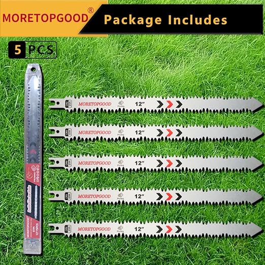 Double-Sided Reciprocating Saw Blade,12 Inch Wood Pruning Japanese Teeth Saw Blades for Cutting Bamboo/Tree Branches/Limb/Roots/Shrubs/Brush/Stumps (5TPI/5 Pack)