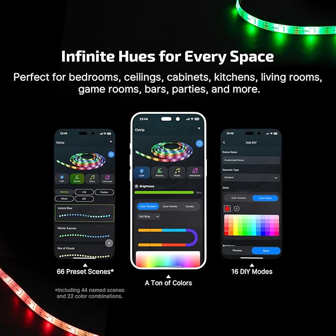 OLIGHT Ostrip 16.4ft RGB LED Strip Light, Smart App Control, Music Sync, DIY Color Modes, for Bedroom, Gaming, TV, Home Decor
