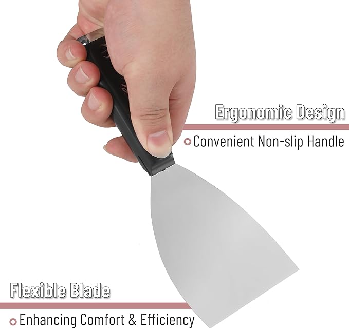 Bates 4-Inch Carbon Steel Putty Knife - Flexible Metal Scraper for Drywall, Spackle, and Paint - Wall Scraper Tool