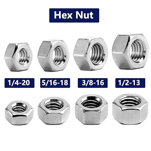 5/16-18 Hex Nuts 100Pcs 304 Stainless Steel 18-8, Full Thread, Hex Drive, Bright Finish by SG TZH