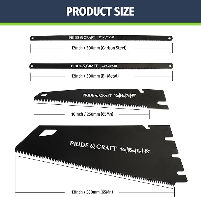 PRIDE&CRAFT 4 In 1 Hand Saw with 4pc Blades Quick Change, Includes Drywall/Metal/Wood/Plastic Saw Blade, Work Glove, Soft and Non-Slip Handle, Fine Cut Hacksaw for Cutting Wood Metal PVC Wallboard