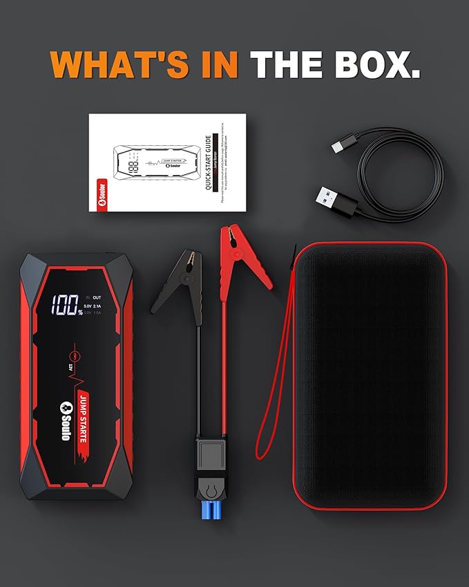 Jump Starter, 5000A Battery Jumper Starter Portable, Car Battery Jump Starter, Power Booster Pack 12V Lithium Jump Box with Jumper Cable and LED Lights (All Gas / 12L Diesel Engines)
