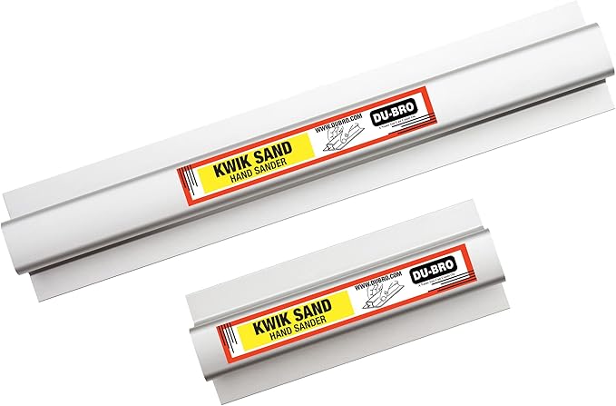 Du-Bro Kwik Sand Lightweight Aluminum Hand Sander Sanding Block with Comfortable Ergonomic Grip, Includes 3-Pack Precut Self-Adhesive Sandpaper (1 Each of 80, 150, and 220 grit), 11 Inch,Silver