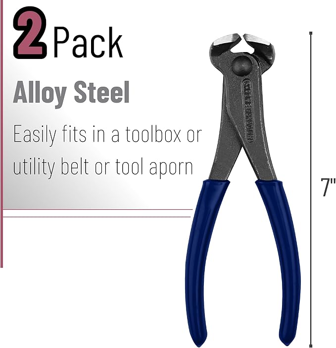 Bates- Nail Puller, 7 Inch, 2 Pack, Blue and Red, Nail Remover Tool, Cutting Pliers, Carpenter Tools, Staple Puller, End Cutting Pliers