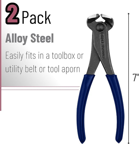 Bates- Nail Puller, 7 Inch, 2 Pack, Blue and Red, Nail Remover Tool, Cutting Pliers, Carpenter Tools, Staple Puller, End Cutting Pliers