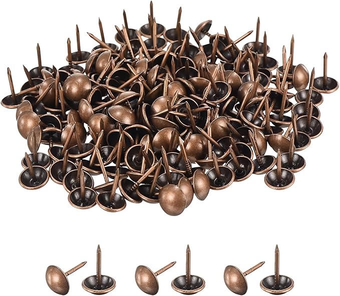 MECCANIXITY Upholstery Tacks for Furniture, 7/16 Inch (11 x 17mm) Metal Round Black Thumb Tacks for Wall Decorative Upholstery Nails DIY Project Home Decor (Red, Pack of 180)