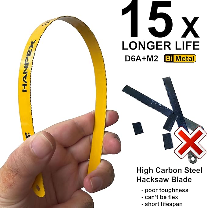 12in. High-Tension Hacksaw Frame with 10pcs 24TPI Extra Bi-metal Blades, Hand Saw Suitable for Metal, wood, PVC, Carpentry