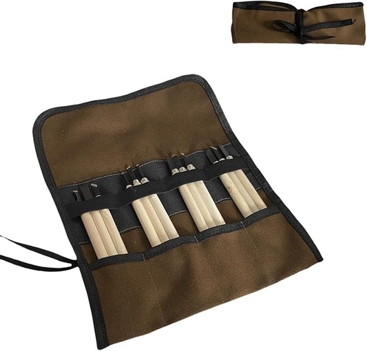 BLIRITEL Small Canvas Chisel Roll, Chisels Bag Tool Organizer with 4 Pockets, Metal Pry Bar Plier Wrench Roll Tool Pouch for Mechanic Carpenter Craftsman (Khaki)