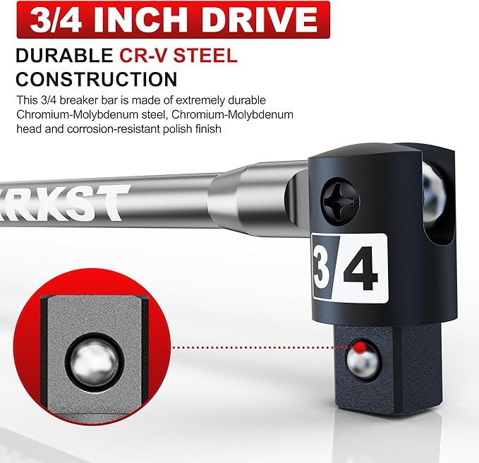 32-Inch 3/4??Drive Breaker Bar, Heavy Duty Extension Breaker Bar, 250째 Rotatable Head, Premium Chromium Molybdenum Steel, Mechanical Work, Automobile and Motorcycle Maintenance and Repair