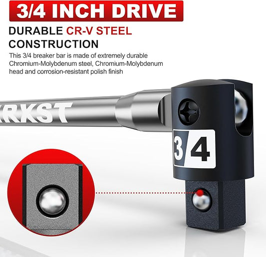 32-Inch 3/4??Drive Breaker Bar, Heavy Duty Extension Breaker Bar, 250째 Rotatable Head, Premium Chromium Molybdenum Steel, Mechanical Work, Automobile and Motorcycle Maintenance and Repair