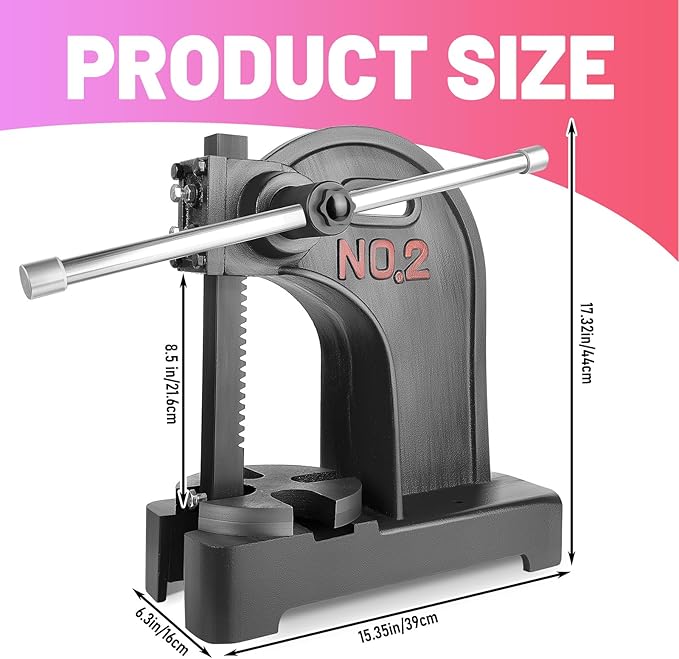 Heavy Duty 2 Ton Arbor Press, Manual Arbor Press, 8.5" Maximum Height, Cast Iron Desktop Press for Bending, Stamping, Forming, Stretching (2 Ton Black)