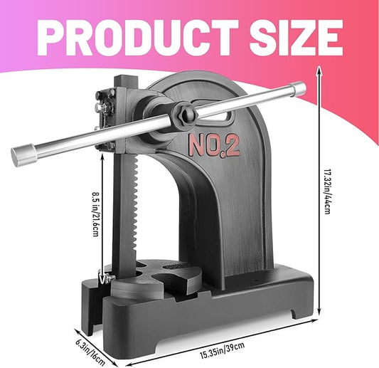 Heavy Duty 2 Ton Arbor Press, Manual Arbor Press, 8.5" Maximum Height, Cast Iron Desktop Press for Bending, Stamping, Forming, Stretching (2 Ton Black)