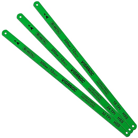 12" Hacksaw Replacement Blades Set, Bi-Metal High Speed Steel Hack Saw Blade Sets - 18T - 24T - 32T HSS Saw Blades, 3 Pack