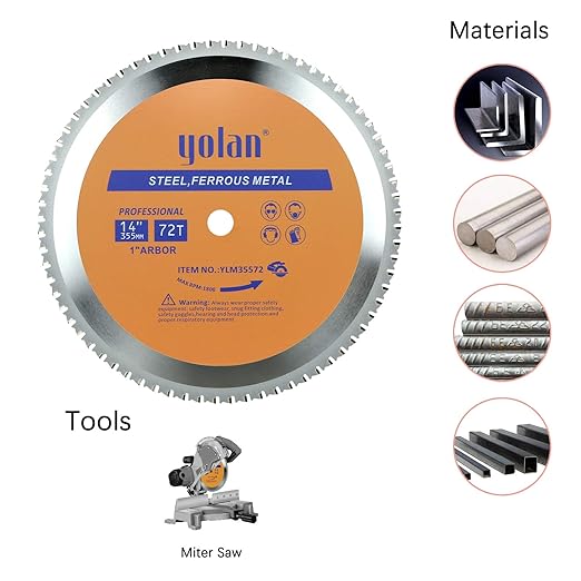 Yolan 14” Circular Saw Blade with 72 Teeth, Carbide Tipped, 1 Inch Arbor for TCT Miter Saw Blade,Cermet Tip,Cutting Metal & Steel