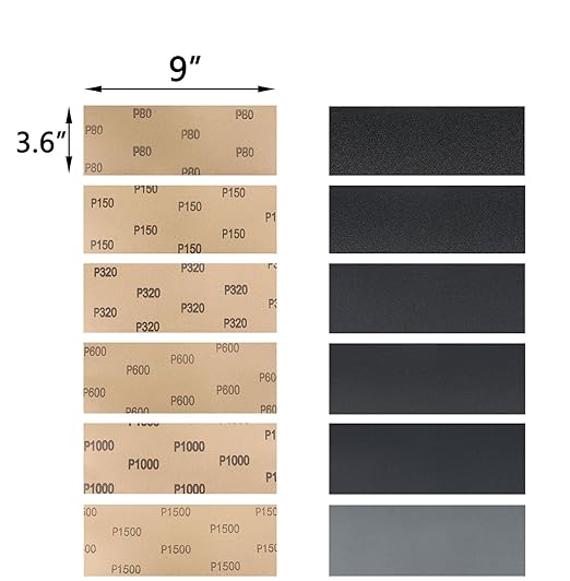 60 Pcs 9x3.6 Inch 6 Grit Mixed Packing Wet and Dry Sandpaper Sheets, Woodworking Furniture/Automobiles/Metal/Lacquer Polishing Sanding Sheets, 80/150/320/600/1000/1500 Grit