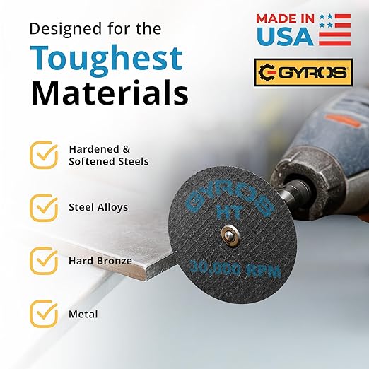 GYROS Cut-Off Wheels for Rotary Tools ??2??High-Tensile Fiberglass Reinforced, 50-Pack | Bulk for Cutting Hardened/Unhardened Steel, Steel Alloys, Hard Bronze, Metal | Made in USA 11-32208/50