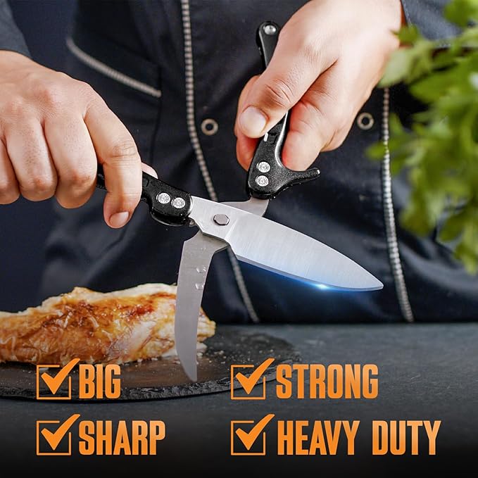 Poultry Shears Heavy Duty Professional, Kitchen Shears for Poultry,Turkey, Chicken & Bone Cutting, Multi-purpose kitchen Scissors Spring-Loaded, Dishwasher Safe, Meat Shear with Non-Slip Handle, Black