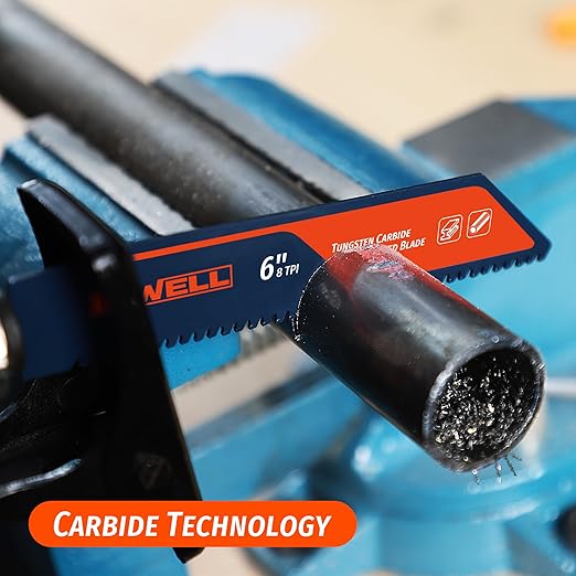 2PCS Tungsten Carbide Reciprocating Saw Blade, 8TPI Heavy-Duty Saw Blades for Thick Metal, Cast Iron, and Stainless Steel, Long-Lasting Blades for Demolition and Industrial Cutting (6 Inch)
