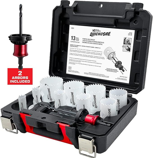 Disston QUICKCORE 13 pc Set - 3/4", 7/8", 1 1/8", 1-3/8", 1-1/2", 1-3/4", 2", 2 1/8",and 2-1/2" Hole Saws, & 2 Quick Change Arbors