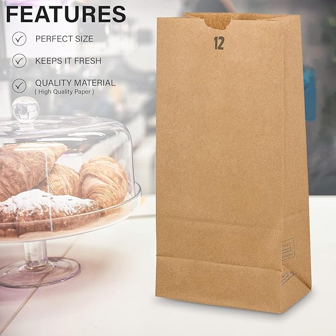 MT Products Brown Lunch Bags 12 lb. - Disposable Paper Bags (Pack of 500) - Made in the USA