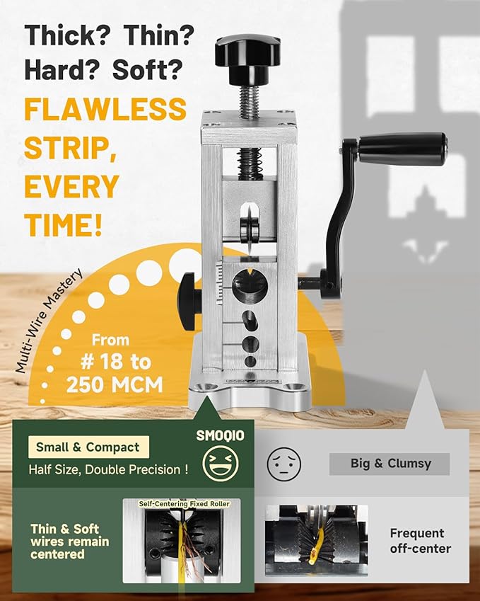 SMOQIO Wire Stripper Machine, 0.08" to 0.79" Scrap Wire Stripping, Manual/Drill-Powered Copper Stripper, Gift for Electricians and DIY with Clear Instruction