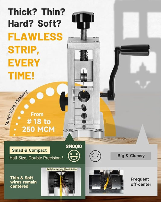 SMOQIO Wire Stripper Machine, 0.08" to 0.79" Scrap Wire Stripping, Manual/Drill-Powered Copper Stripper, Gift for Electricians and DIY with Clear Instruction