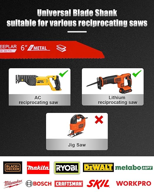 10 Pack 6 inch 14/18 TPI Bi-Metal Auto Dismantling Sawzall Blade for Metal, 6??18-TPI Reciprocating Saw Blades