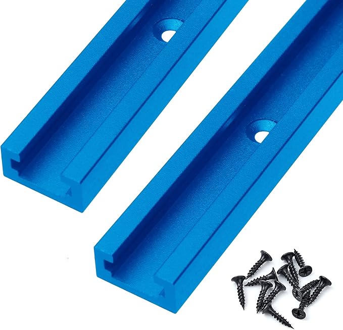 HOTTARGET Aluminum 24"X2 T-track with 2pk Hold Down Clamps,6-3/8"L x 1-1/4"Width-Woodworking and Clamps - High Strength Aluminum Alloy 6063 - Fine Sandblast Anodized - Blue Color