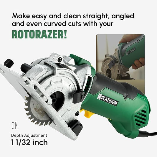 ROTORAZER SAW Platinum Compact Circular Saw Set - New Model for 2024! Extra Powerful - Deeper Cuts! Cut Drywall, Tile, Grout, Metal, Pipes, PVC, Plastic, and Copper. AS SEEN ON TV! (Green)