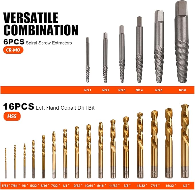 55pcs Screw Extractor Set for Men's Gift, Easy Out Screw Extractor Kit with HSS Steel Reverse Drill Bit for Removing Broken Stripped Screws, Studs, Fittings and Lugs Extraction