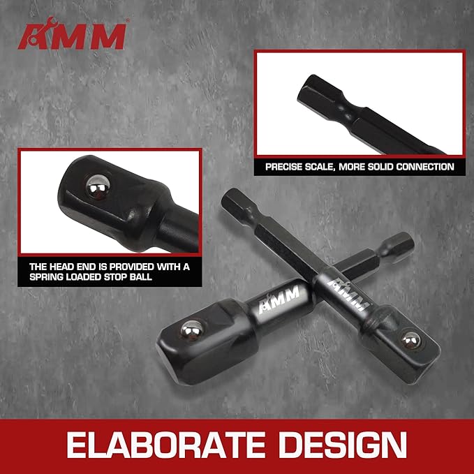 AMM 9-Piece Impact Grade Socket Adapter Set竊?/4", 3/8", and 1/2" Drive | 3", 6", and 10" Socket Driver Adaptor竊똀dapt Your Power Drill To High Torque Impact Wrench