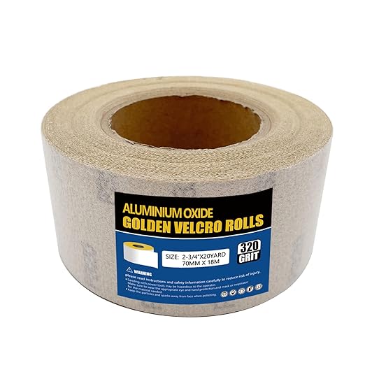 320 Grit Hook and Loop Sandpaper Roll, 2-3/4" X 20 Yard Aluminium Oxide Hook-and-Loop Backed Sand Paper Emery Cloth for Wood Furniture Finishing Metal Sanding Polishing and Woodworking