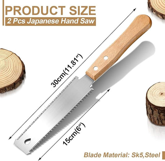 Gisafai 2 Pcs 6 Inch Japanese Hand Saw Small Woodworking Flush Cut Flexible Double Edge Tpi 17/14 Pull Woodworking Saw for Craft Mini Wood Handle Garden Trim for Hardwoods Softwoods DIY