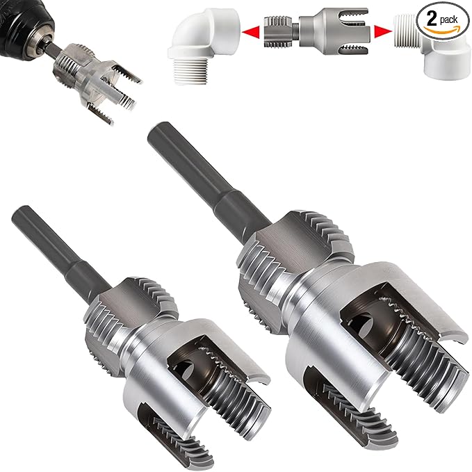 Pipe Threading Tool Kit with Internal & External Threader, 1/2"+ 3/4" Pipe Sizes,Pipe Thread Cutting Tool, Electric Drill Compatible PVC Pipe Threader Kit, Pipe Sizes Rethreading Tool