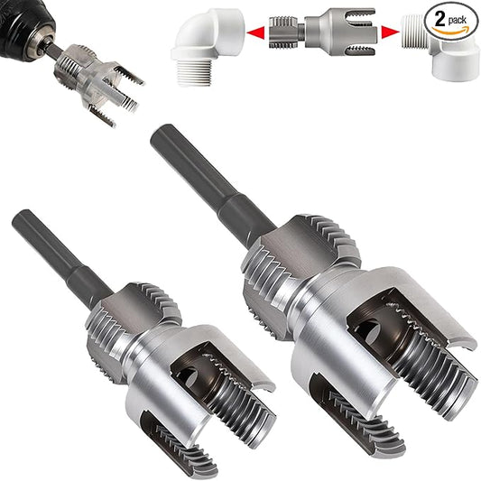 Pipe Threading Tool Kit with Internal & External Threader, 1/2"+ 3/4" Pipe Sizes,Pipe Thread Cutting Tool, Electric Drill Compatible PVC Pipe Threader Kit, Pipe Sizes Rethreading Tool