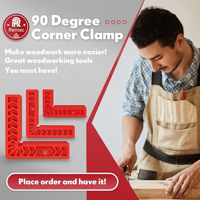 Relitec R 90 Degree Positioning Squares, Clamping Square, Right Angle Clamp Corner Clamp Woodworking Tools for Wood Cabinets, Carpenter Tool for Photo Frames Box Drawer, Set of 12竊?" 4" 6")