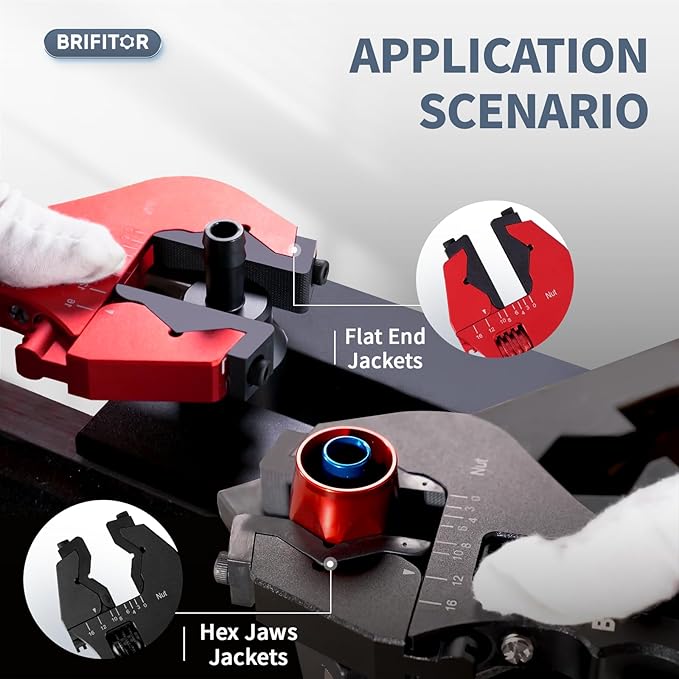 BRIFITOR Non Marring AN Fittings Wrench Adjustable Aluminum AN Wrench For 3AN-16AN Hose End Fittings With Replaceable Hex Type & Flat Type Jaw Protectors, Red.