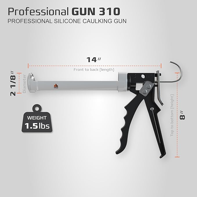 DCP Professional Gun 310 Caulking Gun 10 fl.oz. ??Manual Tool for Silicone, Polyurethane, Acrylic, 12:1 Thrust Ratio
