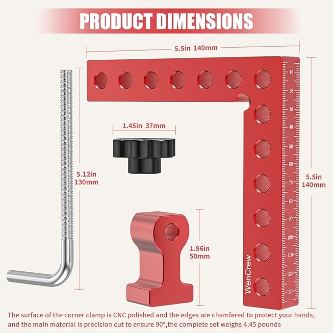 Corner Clamps for Woodworking, WenCrew 4 Pack 90 Degree Right Angle Clamp, 5.5" Aluminum Clamping Squares Woodworking Tools for Cabinets, Drawers, Frames, DIY Projects, Gifts for Men Dad