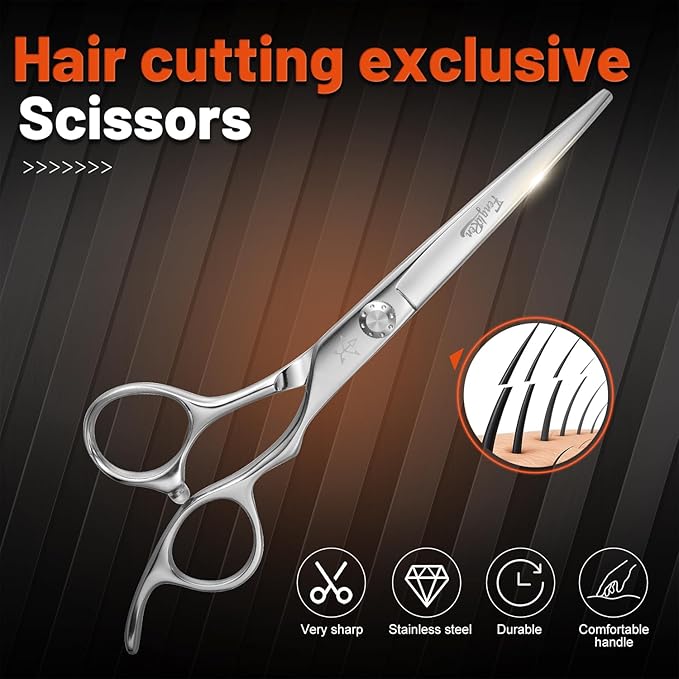 High-end Professional Extremely Very Sharp Barber Hair Cutting Scissors Hairdresser Shears For Hair 6.25 Inch Haircut Scissor Made Of Stainless Steel Alloy For Hairdressing Salon and Home Use